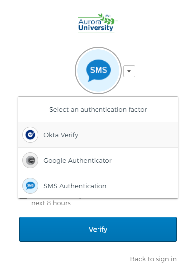 Okta Logging In With MFA Aurora University